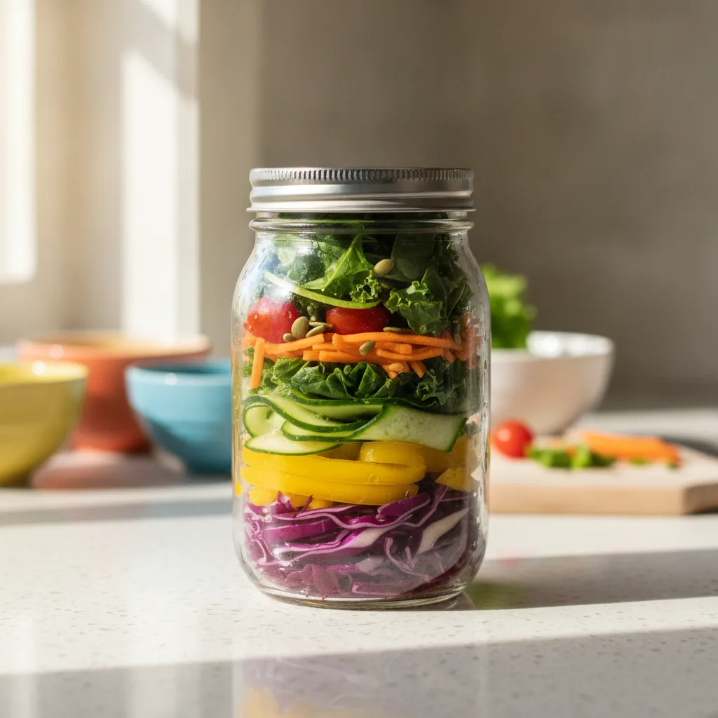 Rainbow superfood salad jar